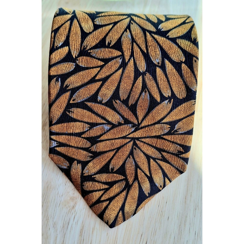 Robert Talbott Studio Silk Tie USA Hand Sewn Copper Black Leaf Botanical Abstrac